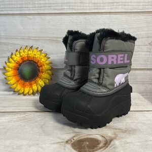Toddler Sorel Winter Snow Commander Boots Gray Purple Waterproof Insulated 6C